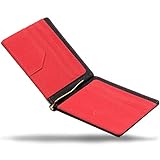 【GRAV】 マネークリップ メンズ カードケース 財布 二つ折り 札入れ 革（ICカードポケット 隠しポケット付き） (ブラック×レッド)