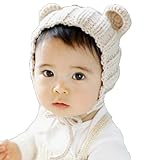 【SEBLES】 ベビー くま みみ 耳 キュート ニット帽 赤ちゃん 新生児 ～ 3歳 全3色 サイズ 42cm ～ 52cm クロスセット (アイボリー)