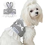 MIKEART 犬服 ドッグウェア ハーネス フリル 小型犬 中型犬 抜けない ペット 春 夏 おしゃれ かわいい 胴輪 軽量 猫 ワンピース 散歩 簡単着脱 (ブラック, M)