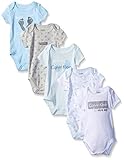 Calvin Klein Baby Boys Newborn 5 Pack Creeper Set (0-3ヶ月, ライトブルー×グレー) [並行輸入品]