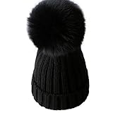 MIOIM ニット帽 キッズ ニットキャップ 男の子 女の子 フェイク ファー付き ポンポン 毛糸帽 折り返し 無地 ベビー 帽子
