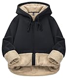 [TACVASEN] レディース 防寒 スウェットシャツ カジュアル ジップアップ ストレッチ 無地 シンプル パーカートップス カジュアルウエア 上着 柔かい 通勤 フリース ポケット付き ブラック 2XL