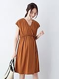 ANGELIEBE エンジェリーベ マタニティ ワンピース 授乳口付き カシュクール ワンピ 授乳服 産前 産後 半袖 フリー ブラウン 22683
