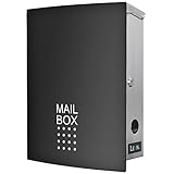 LEON (レオン) MB4504ネオ 郵便ポスト 壁掛けタイプ ステンレス製 鍵付き おしゃれ 大型 ポスト 郵便受け (マグネット付き) ブラック