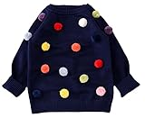 C-Princess ポンポン飾り セーター ニット トップス ベビー服 子ども キッズ 女の子 ジュニア 長袖 かわいい 丸首 秋冬 遊び着 通学 普段着 通園 ネイビー 120
