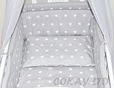 6pcs BABY SWINGING/ ROCKING CRIB /CRADLE BEDDING SET/ALL ROUND BUMPER 100% COTTON! (Grey Stars) by C