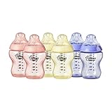 Tommee Tippee Closer to Nature Colour My World 260 ml/ 9 fl oz Decorated Feeding Bottles (Pack of 6,