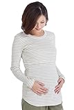 Sweet Mommy 柔らかコットン リブ素材 軽フィット すっきりデコルテ ロング丈 シンプル 授乳 トップス カットソー 授乳服 マタニティ M ホワイトボーダー