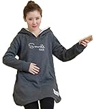 マタニティ ワンピース 長袖 フード 妊婦服 パーカー チュニック ロング スウェット ワンピ 膝上 (XL)