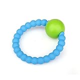 Teething Rattle Ring for Baby Toy Mom Accessories Silicone Round Bell Toddler Teether Sky Blue [並行輸入