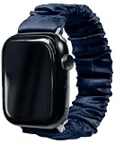 [COCOSILK] 睡眠 用 アップルウォッチ バンド レディース se 40mm 44mm 45mm 対応 シルク100％ apple watch ベルト ゴム 伸縮 シュシュ おしゃれ かわいい (ヘアゴム-38/40/41-12cm, ネイビー)