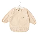 ナチュラルカラーコットン防水ベビー服を着るスモックベイビービブ、2-5歳
