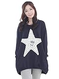 【MIKA&MAYA】 星 マタニティ 長袖 トレーナー チュニック スウェット ロンT シャツ (ネイビー フリーサイズ)