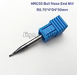 5ピース半径0.75ミリメートルhrc55 4 * d1.5 * 4*50ミリメートル2フルートタングステン超硬ボールノーズエンドミルセットl = 50ミリメートルcncフライス55hrcミル