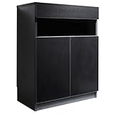 背面収納・キャスター付き リビングキャビネット コンヴィ プレミアムブライト 幅60cm ブラック(マット)