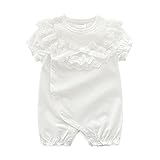 ALLAIBB ロンパース 女の子 前開き 半袖 ベビー服 カバーオール かわいい レース付き 生産お祝い お食い初め お宮参り size 66(3-6ヶ月) (純白)