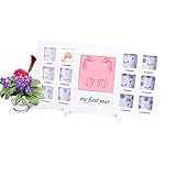 (Newox) アルバム ベビーアルバム 赤ちゃんの手型 手型フレーム 足型フレーム 写真入れ 写真アルバム 記念写真 0～12か月成長記録 男女兼用 出産祝い (ホワイト)