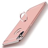 iPhone X ケース 【DINGXIN】 リング付き 衝撃防止 スタンド機能 3パーツ式 [ 高級感 + 超薄型 + 超軽量 ] アイフォンxケース おしゃれ 手触り良い 携帯カバー (ローズゴー