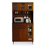 食器棚 キッチン収納 木製 天然木 タモ材 スチール脚 コンセント付 引き出し キャビネット Atype 幅89cm 高さ175cm ブラウン