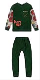 キッズ 2015 春秋 スウェット 上下 おしゃれ プリント 男の子 黒 緑 (120cm, 緑)