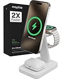 Mophie Snap+ 3-in-1 ワイヤレス充電スタンド - MagSafe & Qi2認証 iPhone 16/15/14/13/12、Apple Watch、AirPodsに対応 - マルチデバイスマグネット充電ステーション 環境に優しいデザイン ホワイト