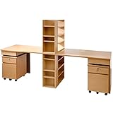タンスのゲン ツインデスク 学習机セット シェルフ ワゴン 組み合わせデスク 幅240cm スライドレール付き 鍵付き ナチュラル 21300075 00
