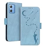 Moto G64 5g ケース モトローラ モト G64 ケース スマホケース moto g64y カバー 手帳型 スタンド機能 moto G54 Power 5G ケース マグネット カード収納 全面保護 可愛い 猫柄 柔らかいTPU Motorola moto g64 / g64y / g54 / moto G54 Power 5G ケース - ライトブルー