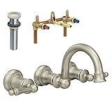 Moen KLWA-W-TS416BN Waterhill Two-Handle Wall-Mount Lavatory Faucet, Brushed Nickel [並行輸入品]