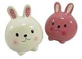 愛らしいセラミックRabbit Bunny Savings Bankピンクホワイト(セットof 2 )