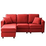 ソファ 三人掛け カウチ コーナー 3人掛けコーナー カウチソファー (レッド)