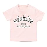 名入れ Tシャツ / ベビーサイズ [BT23] 90cm ライトピンク×ダークグレーロゴ 出産祝い 誕生日 プレゼント おしゃれな 名前入り ベビー服