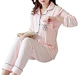 前開き 授乳口 付き マタニティ ルーム ウェア パジャマ 上 下 セット アップ (3 ピンク XL)
