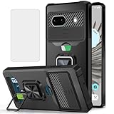 NKECXKJ Pixel 7a 用ケース, Pixel7a スマホケース + Google Pixel7 a 强化 ガラス フ フィルム 財布型カード収納 横置き機能リング スタンド 耐衝撃 Case Cover googlepixel7a グーグルピクセル7a ピクセル7a googleピクセル7a ケース 背面 カバー レディース メンズ（ブラック 黒)