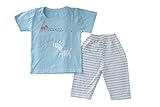 BABY tree 半袖 子供 おしゃれ キッズ セットアップ Tシャツ ＆ 短パン 上下セット パジャマ ルームウエア にも！ (90, シマウマ 水色)