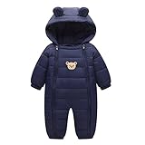 YUEGUANG ベビー服 新生児服 カバーオール ダウンロンパース 女の子 男の子 ジャンプスーツ ウンコート 防寒 保温 秋冬用 赤ちゃん 可愛い 爬行服 フード付き アウターウェア (80cm,