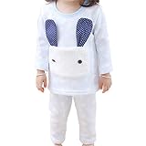 【DELIA】 女の子パジャマ　赤ちゃん冬のパジャマ　防寒衣セット　長い耳　可愛い　秋服　ももひきさん歳　ベビー子供服の下着 (ブルー, 90)