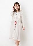 前開きマタニティ　ネグリジェ　長袖　天竺ドットプリント /春〜春夏〜夏　授乳口付きマタニティ パジャマ 前開き 入院にもオススメ。長袖・ロング丈/ 入院用にもオススメ。授乳口付きマタニティ　ネグリジェ