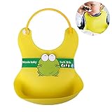Seacan 油が落ちる スタイ シリコン ロールアップ よだれかけ ポケット付き ソフトビブ 防水 柔らかい 　　 (イエロー)
