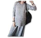 （エヌアンドティー） N&T マタニティ レディース パジャマ スウェット 上下 セットアップ 授乳服 授乳口 付き ワイド パンツ ルーム ウェア グレー (XL)