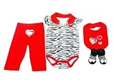 Zebra Print 4 Piece Set for Baby Girl 3-6 Months (Onesie, Pants, Socks, Bib) by Teddy Boom [並行輸入品]