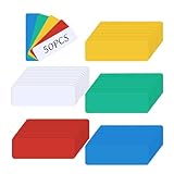 マグネットシート 50枚入り 5色x10枚 ホワイトボード 磁気ステッカー 厚さ1.5mm 強力マグネットネームプレートラベル マグネットに書き込める ステッカー 強力 磁気シート 繰り返し利用 教室用 オフィス用 冷蔵庫ホワイトボード用 事務所 学校 スケジュール管理に最適