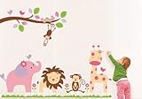 ZooArts ウォールステッカー 可愛い動物 小猿 キリン ライオン 象 綺麗 木の枝 自然 子供部屋 幼稚園 保育所 壁紙 シール 壁の装飾 環境保護 おしゃれ はがせる インテリア雑貨 賃貸OK