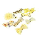 Lovoski リボン　ドット柄　ちょう結び　女の子　キッズ　ヘアクリップ　ヘアゴム　髪飾り　8個セット　全5色 - 黄