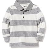 オールドネイビー OLD NAVY/ ストライプジャージポロ ラグビーホワイト/グレー トップス長袖シャツ 5歳【並行輸入】