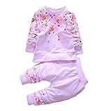 FEVON　上下セット　ベビー　子供服　セットアップ　2点セット　女の子　ガールズ　赤ちゃん　可愛い　花プリント　全5色　春　秋　Tシャツ　長袖　ロングパンツ　コットン　キッズ　ベビー服　幼児　ルーム