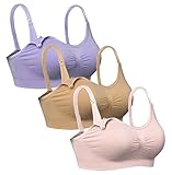 iLoveSIA (アイラブシア) マタニティ ブラジャー 2Wayオープン 授乳 ノンワイヤー レース付 3枚セット 紫+ピンク+ベージュ S
