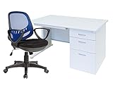 事務机 片袖机と高機能メッシュ肘付きチェアのセット オフィスデスクと事務椅子のセット品 (W1000*D700*H700＋チェア色：背青座黒)