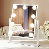 YOLEO 女優ミラー 卓上鏡 ハリウッドミラー 化粧鏡 ledライト付 三色照明モード 9個LED電球付き 明るさ調節可能 360度回転 10倍拡大鏡付き 角度調節 卓上 メイク 化粧 化粧台 洗面台 ドレッサー 部屋 照明 LEDライト USB給電 プレゼント クリスマスギフト 誕生日(ホワイト-9LED)