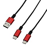 バウト Type-A/Type-C×2強靭ケーブル 3A レッド 2.0m BUSACC200RD