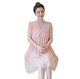 Asia Color 透け感ドレス 柔らか総レース ワンピース マタニティ フォーマル (XL, ビンク)